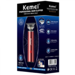 Tondeuse à cheveux Kemei  rechargeable sans fil avec 3 pics accessoires- Rouge