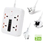 Prise de courant universelle avec protection contre les surcharges, 4 prises secteur, câble de 2 mètres – Image 2