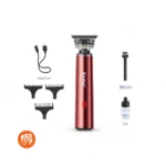 Tondeuse à cheveux Kemei rechargeable sans fil avec 3 pics accessoires- Rouge – Image 2