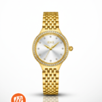 Montre femme élégante dorée IEKE avec cadran blanc serti de strass et bracelet acier inoxydable